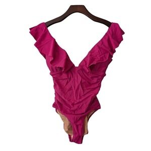 J. Crew Ruched Ruffle One-Piece Swimsuit Size 0 Pink‎ NWT $118 BP222